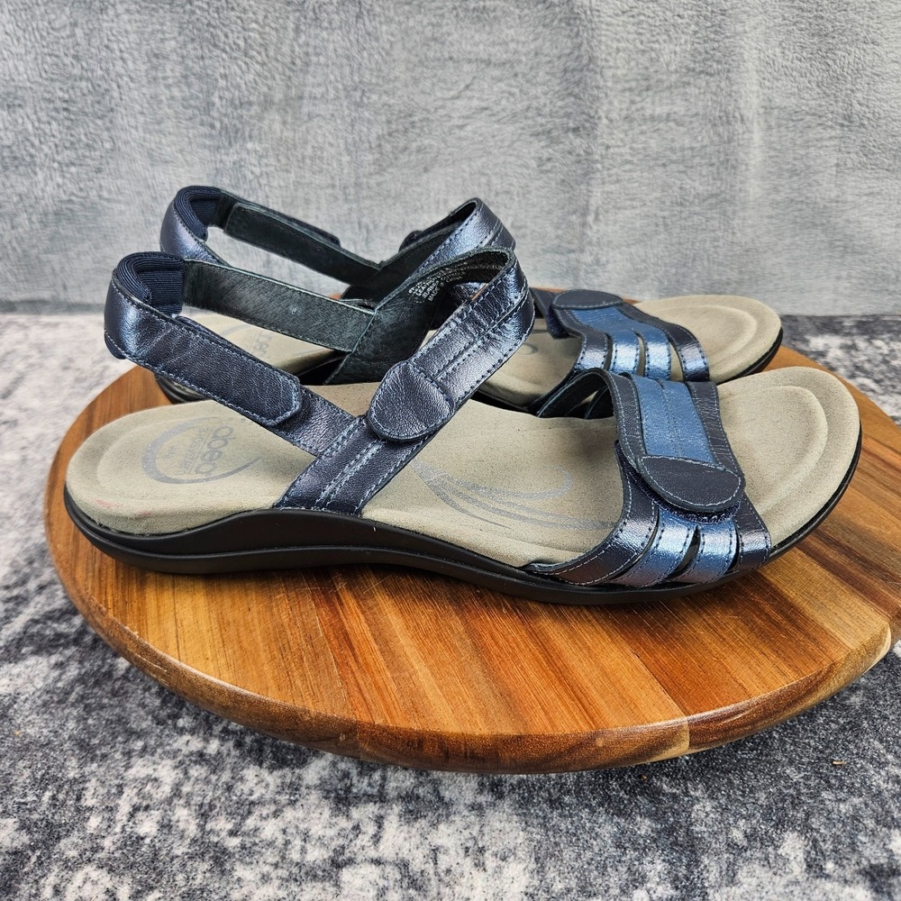 Abeo Biosystem Brynn Sandals Womens 8 N Blue Strappy Leather Comfort Walking